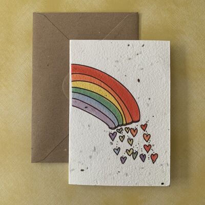 Rainbow Raining Hearts Plantable Seed Card