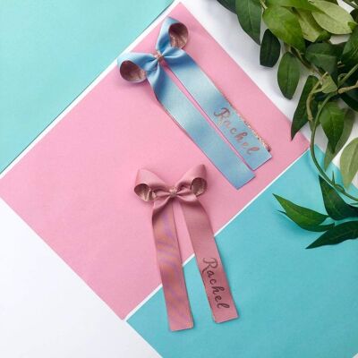 Rose Gold Lined Ponytail Name Bows Wine
