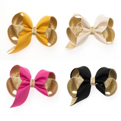 Gold lined bows - Coral/Apricot Medium