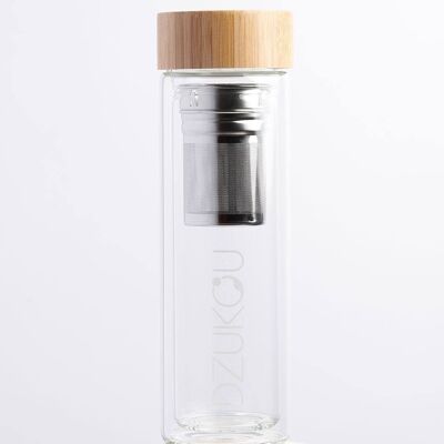 Dzukou Bishop Falls - Bottiglia da tè in vetro con tappo in bambù da 450 ml