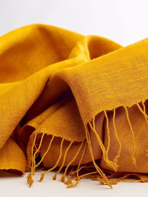 Dzukou Timeless Silk - Handwoven Eri Silk Scarf - Vegan Silk - Ahimsa Silk - Peace Silk - Handmade - Yellow - Slow Fashion