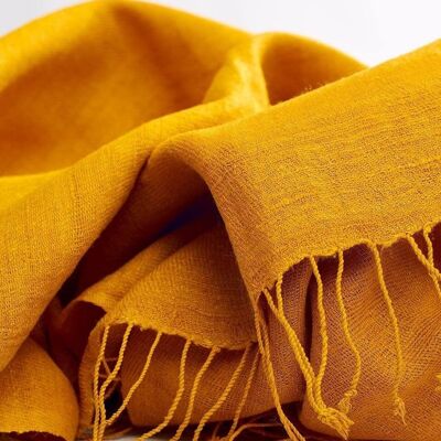 Dzukou Timeless Silk - Bufanda de seda Eri tejida a mano - Seda vegana - Seda Ahimsa - Seda de la paz - Hecho a mano - Amarillo - Moda lenta