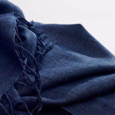 Dzukou Timeless Silk - Handwoven Eri Silk Scarf - Vegan Silk - Ahimsa Silk - Peace Silk - Handmade - Blue - Slow Fashion