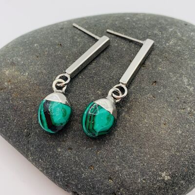 Boucles d'oreilles Tige Argent Pierre Naturelle Vert