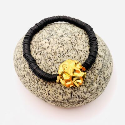 Bracelet Heishi Breloque martelee Noir