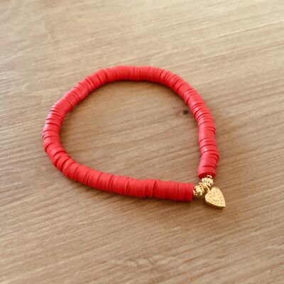 Bracelet Heishi Rouge Breloque coeur Dorée
