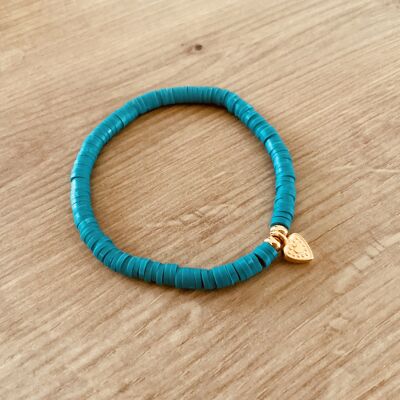 Bracelet Heishi Vert Breloque coeur Dorée