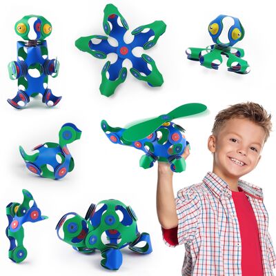 Clixo Crew 30 stuks set (blauw/groen)- flexibel magnetisch speelgoed