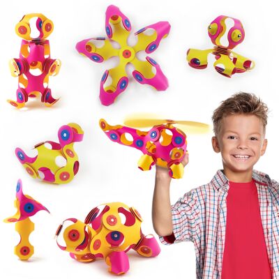 Clixo Crew 30 pezzi set (roze/geel) - flexibel magnetisch speelgoed