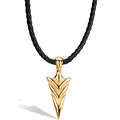 Leather necklace "Arrow" - Gold - N009