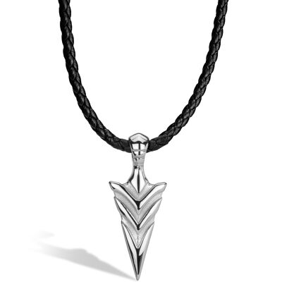 Leather necklace "Arrow" - silver - N008