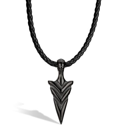 Leather Necklace "Arrow" - Black - N007