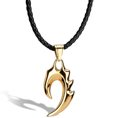 Leather necklace "Flame" - gold - N006