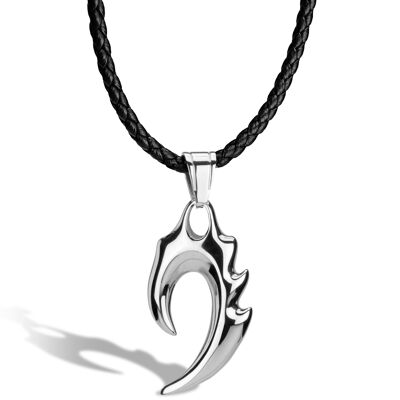 Leather necklace "Flame" - silver - N005