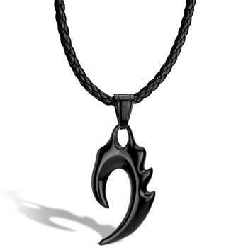 Collier en cuir "Flamme" - Noir - N004 1