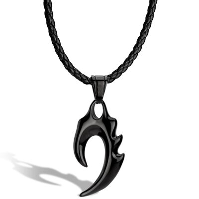Leather necklace "Flame" - Black - N004