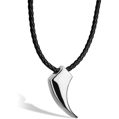 Leather necklace "Wolf" - Silver - N002