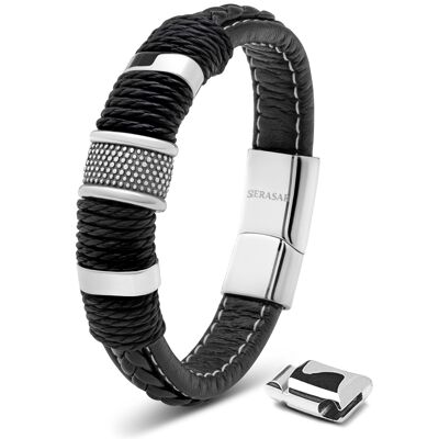 Leather bracelet "Ring" - silver - B028