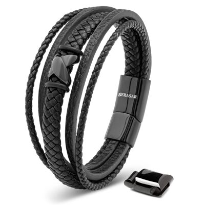 Leather bracelet "Flake" - black - B030