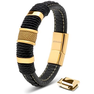 Leather bracelet "Ring" - gold - B029