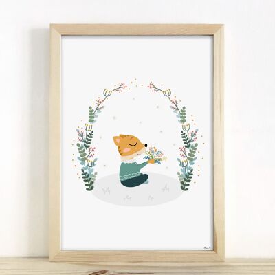 Affiche enfant - "Tigre fleurs couronne végétale" A4