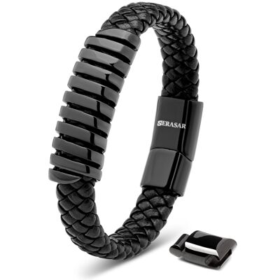 Leather bracelet "Helix" - black - B033