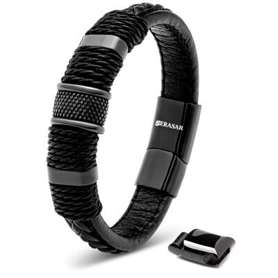 Leather bracelet "Ring" - black - B027