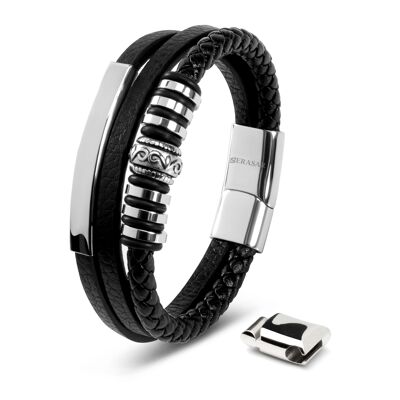 Leather bracelet "Shine" - silver - B025