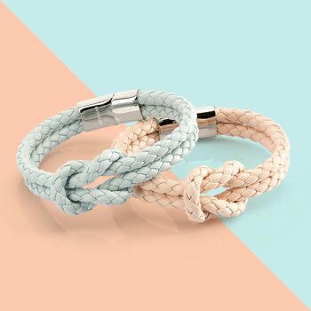 Bracelet cuir "Noeud" - bleu - B023 6