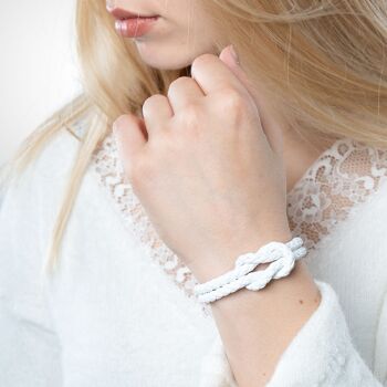 Bracelet cuir "Noeud" - blanc - B021 5