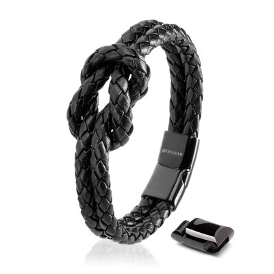 Bracelet cuir "Noeud" - noir - B020