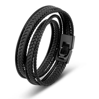 Leather bracelet "Wrap" - black - B018