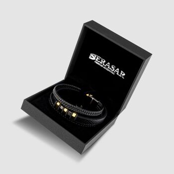 Bracelet cuir "Glory" - or / noir - B017 2