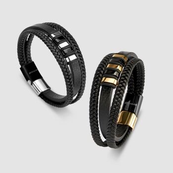 Bracelet cuir "Glory" - or / noir - B017 7