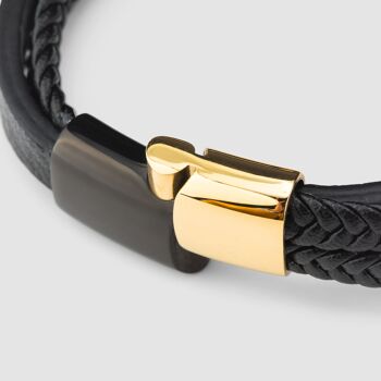 Bracelet cuir "Glory" - or / noir - B017 9