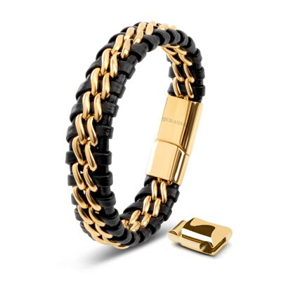 Bracelet cuir "Acier" - or - B014