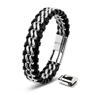 Leather bracelet "Steel" - silver - B013