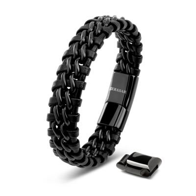 Bracelet cuir "Acier" - noir - B012