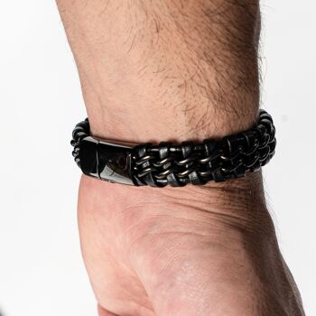Bracelet cuir "Acier" - noir - B012 5
