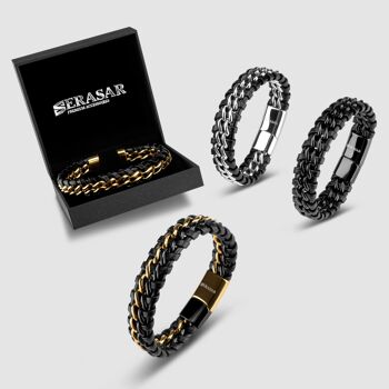 Bracelet cuir "Acier" - noir - B012 7