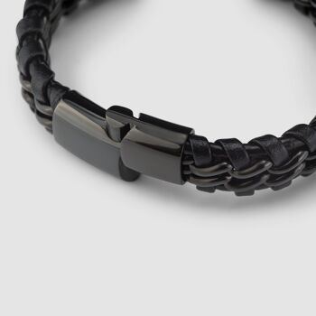 Bracelet cuir "Acier" - noir - B012 9