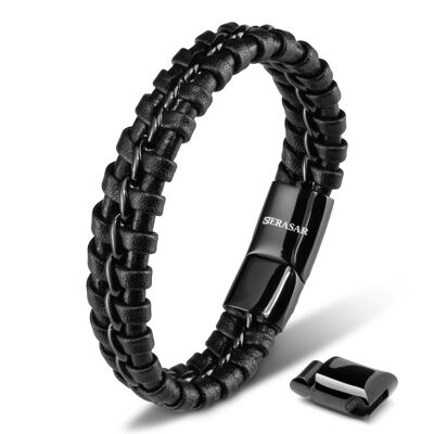 Leather bracelet "Joy" - black - B009