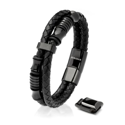 Bracelet cuir "Esprit" - noir - B008