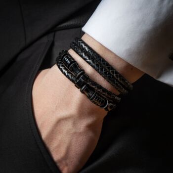 Bracelet cuir "Esprit" - noir - B008 9