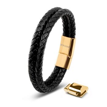 Bracelet cuir "Double" - or - B005 1