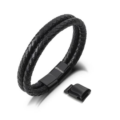 Leather bracelet "Double" - black - B004