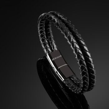 Bracelet cuir "Double" - noir - B004 9