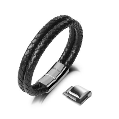 Leather bracelet "Double" - silver - B003