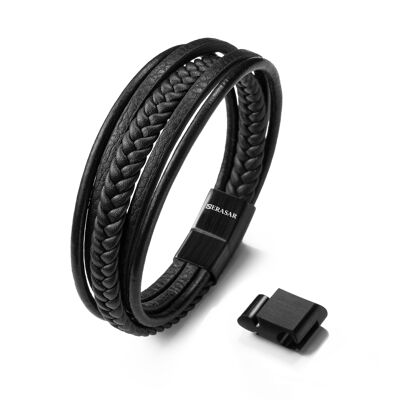 Leather bracelet "Braid" - Black - B002