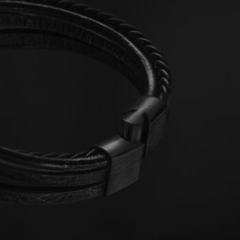 Bracelet cuir "Tresse" - Noir - B002 8